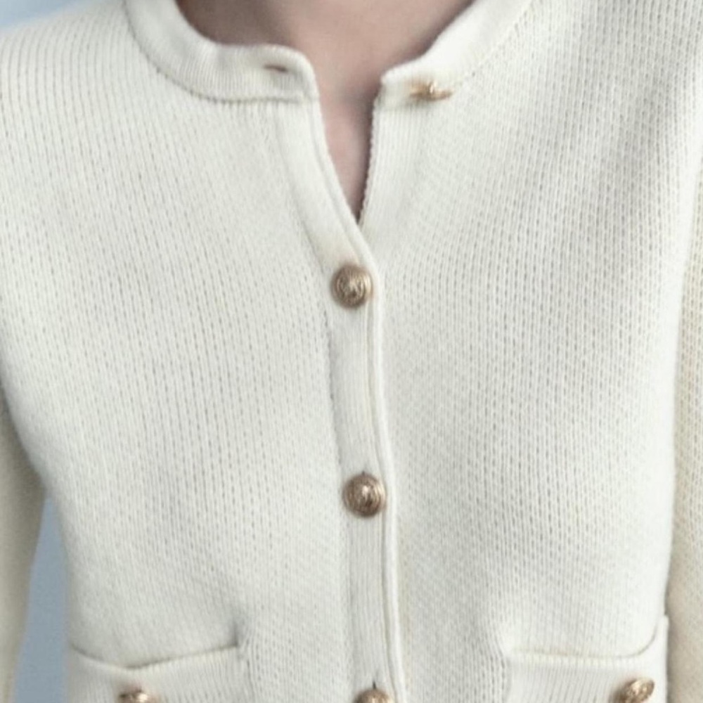 Zara Cream Textured Cardigan - Picture 2 of 6